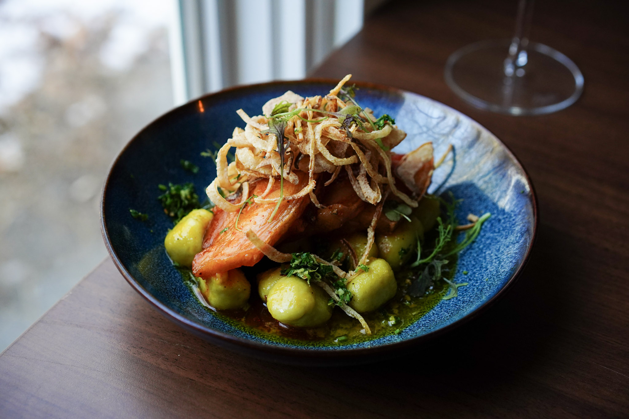 Plated salmon dish at SoLo on Main