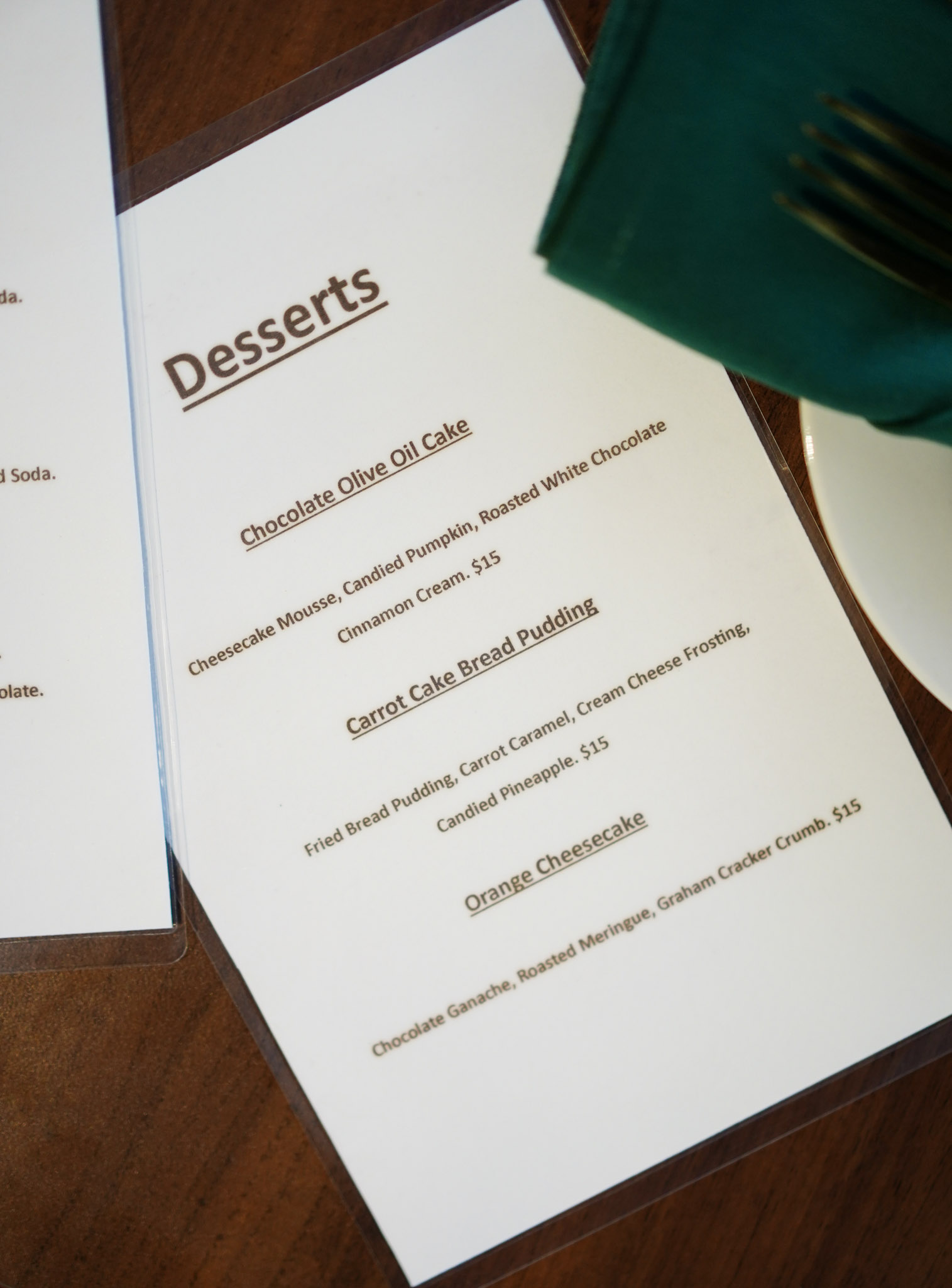 Dessert menu dish at SoLo on Main